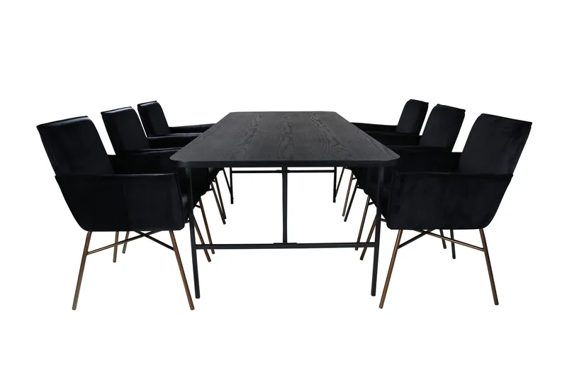 Unos Spisegruppe 200 cm Rektangulær med 6 Petra Stoler, Sort