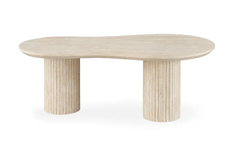 Uppveda asymmetrisk sofabord med travertinlook 130x70 cm, Beige