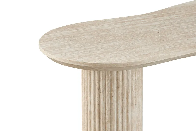 Uppveda asymmetrisk sofabord med travertinutseende 130 x 70 cm - Beige - Møbler - Bord - Sofabord