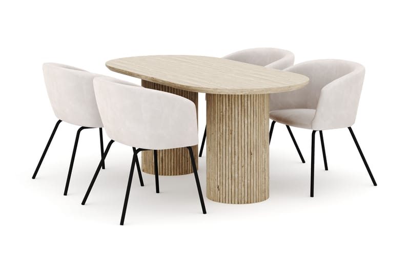 Uppveda Ovalt Spisebord 180x90 cm med 4 Berit Stoler - Beige - Møbler - Bord - Spisegrupper