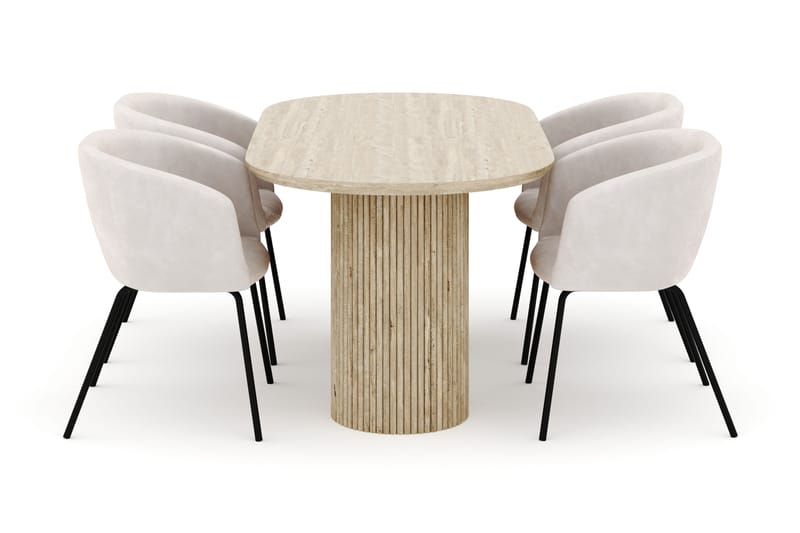 Uppveda Ovalt Spisebord 180x90 cm med 4 Berit Stoler - Beige - Møbler - Bord - Spisegrupper