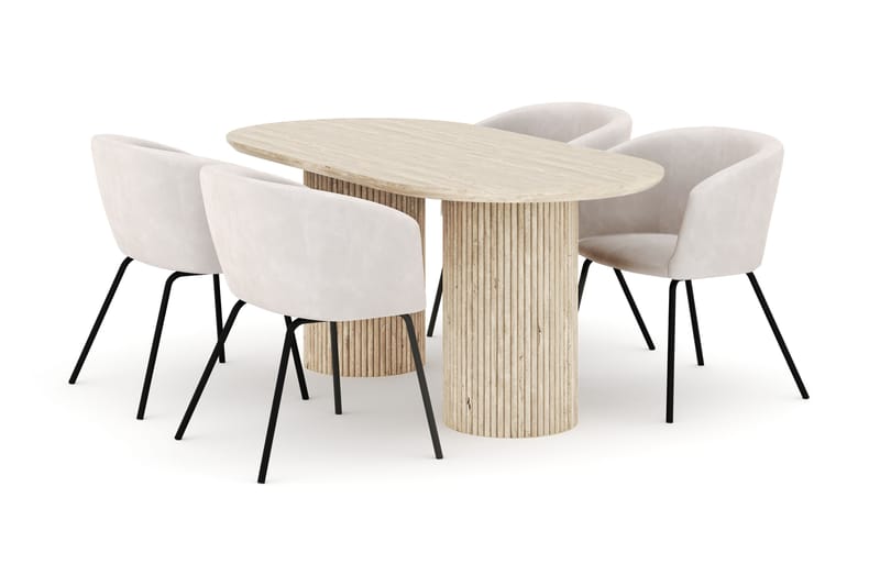 Uppveda Ovalt Spisebord 180x90 cm med 4 Berit Stoler, Beige