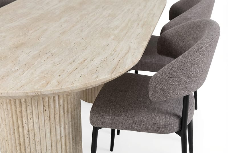 Uppveda Ovalt Spisebord 180x90 cm med 4 Sawako Greige Stoler - Travertin/Greige - Møbler - Bord - Spisegrupper