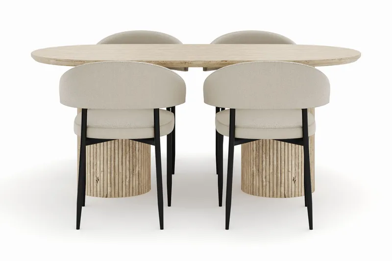 Uppveda Ovalt Spisebord 180x90 cm med 4 Sawako Stoler - Beige - Møbler - Bord - Spisegrupper