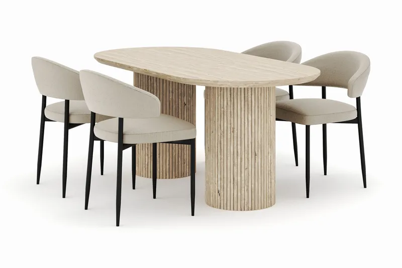 Uppveda Ovalt Spisebord 180x90 cm med 4 Sawako Stoler, Beige