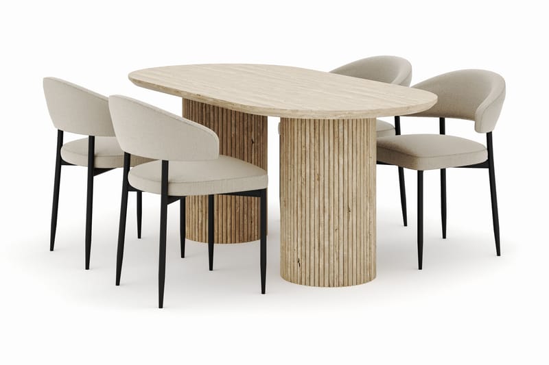 Uppveda Ovalt Spisebord 180x90 cm med 4 Sawako Stoler - Beige - Møbler - Bord - Spisegrupper