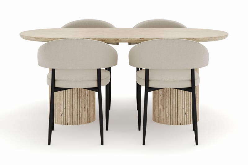 Uppveda Ovalt Spisebord 180x90 cm med 4 Sawako Stoler - Beige - Møbler - Bord - Spisegrupper
