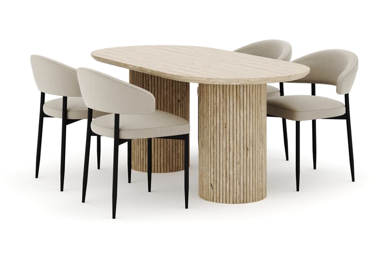 Uppveda Ovalt Spisebord 180x90 cm med 4 Sawako Stoler - Beige - Møbler - Bord - Spisegrupper
