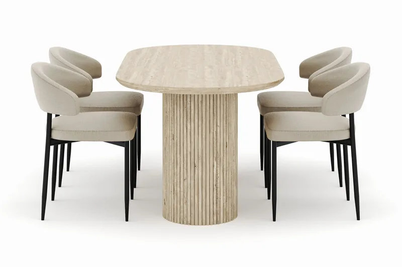 Uppveda Ovalt Spisebord 180x90 cm med 4 Sawako Stoler - Beige - Møbler - Bord - Spisegrupper