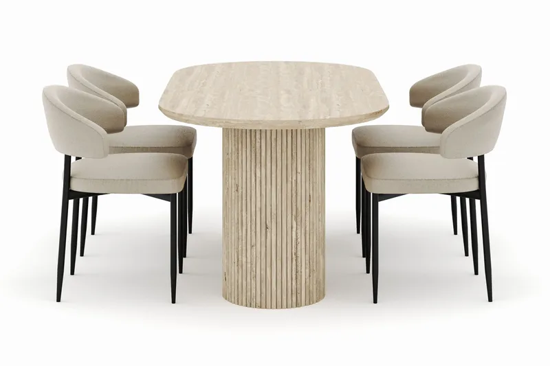 Uppveda Ovalt Spisebord 180x90 cm med 4 Sawako Stoler - Beige - Møbler - Bord - Spisegrupper