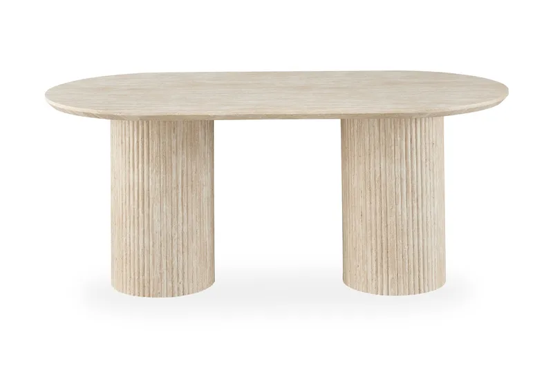 Uppveda ovalt spisebord 180x90 cm med travertinutseende, Beige