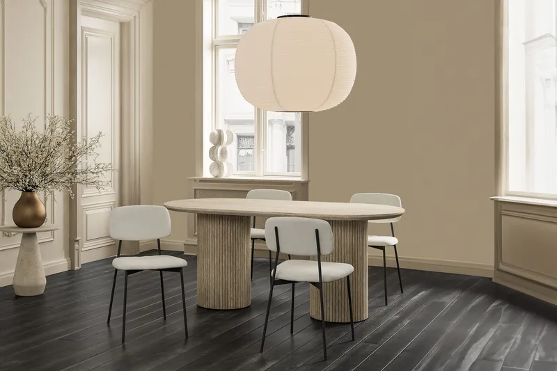 Uppveda ovalt spisebord 180x90 cm med travertinutseende - Beige - Møbler - Bord - Spisebord & kjøkkenbord