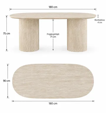 Uppveda ovalt spisebord 180x90 cm med travertinutseende - Beige - Møbler - Bord - Spisebord & kjøkkenbord