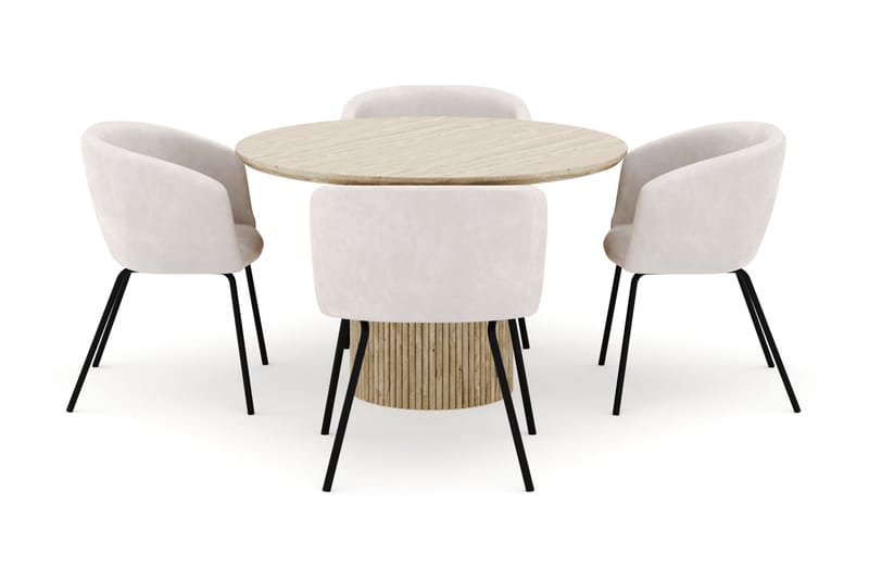 Uppveda Rundt Spisebord 120 cm med 4 Berit Stoler - Beige - Møbler - Bord - Spisegrupper