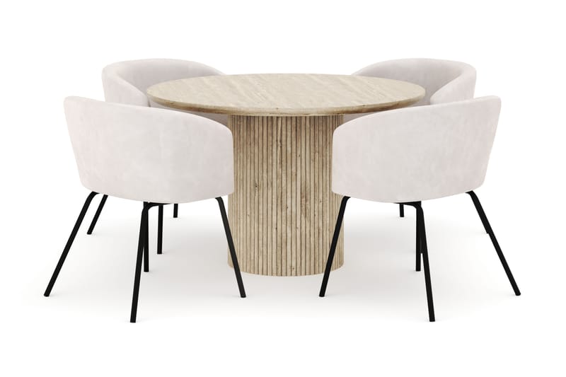 Uppveda Rundt Spisebord 120 cm med 4 Berit Stoler, Beige
