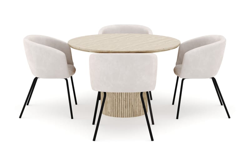 Uppveda Rundt Spisebord 120 cm med 4 Berit Stoler - Beige - Møbler - Bord - Spisegrupper