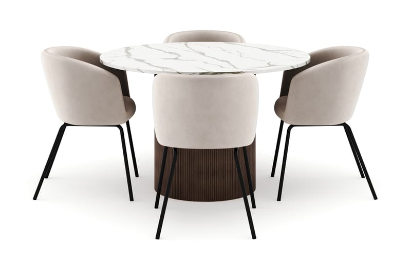 Uppveda Rundt Spisebord 120 cm med 4 Berit Stoler - Brun - Møbler - Bord - Spisegrupper