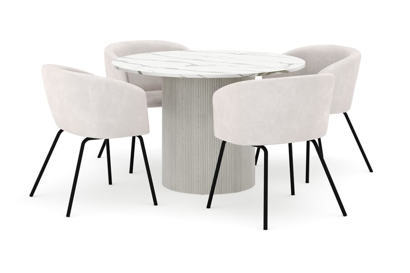Uppveda Rundt Spisebord 120 cm med 4 Berit Stoler - Hvit - Møbler - Bord - Spisegrupper