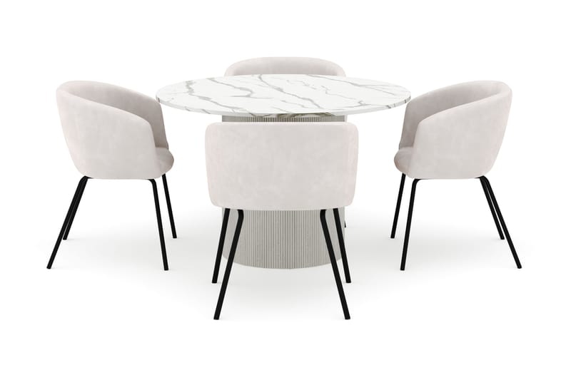Uppveda Rundt Spisebord 120 cm med 4 Berit Stoler - Hvit - Møbler - Bord - Spisegrupper