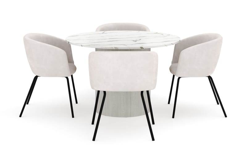 Uppveda Rundt Spisebord 120 cm med 4 Berit Stoler - Hvit - Møbler - Bord - Spisegrupper