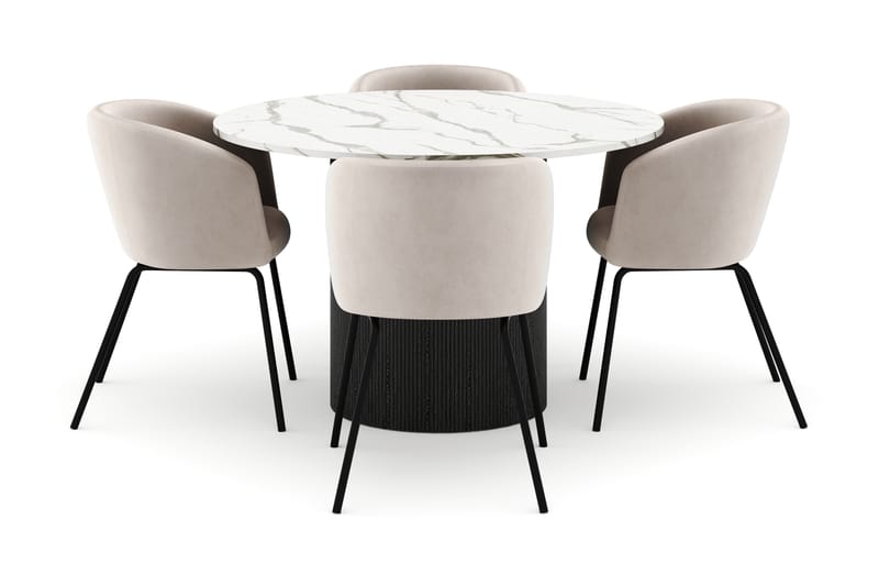 Uppveda Rundt Spisebord 120 cm med 4 Berit Stoler - Svart/Hvit - Møbler - Bord - Spisegrupper