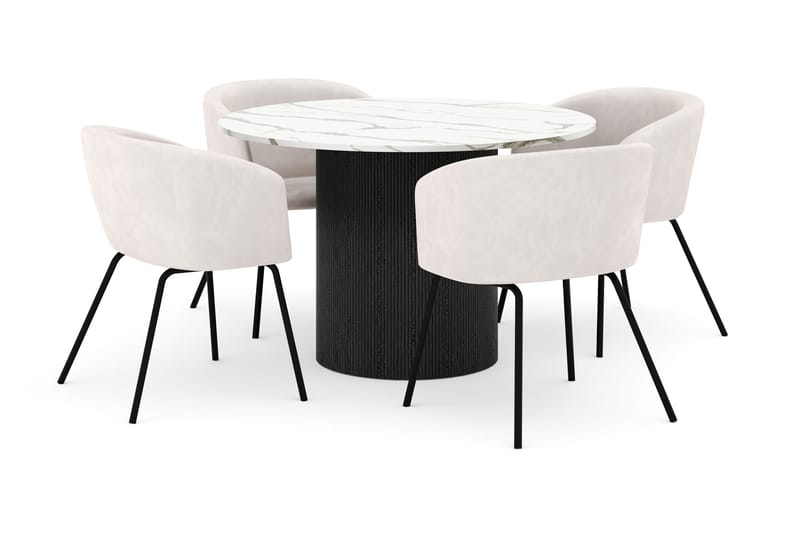 Uppveda Rundt Spisebord 120 cm med 4 Berit Stoler - Svart/Hvit - Møbler - Bord - Spisegrupper