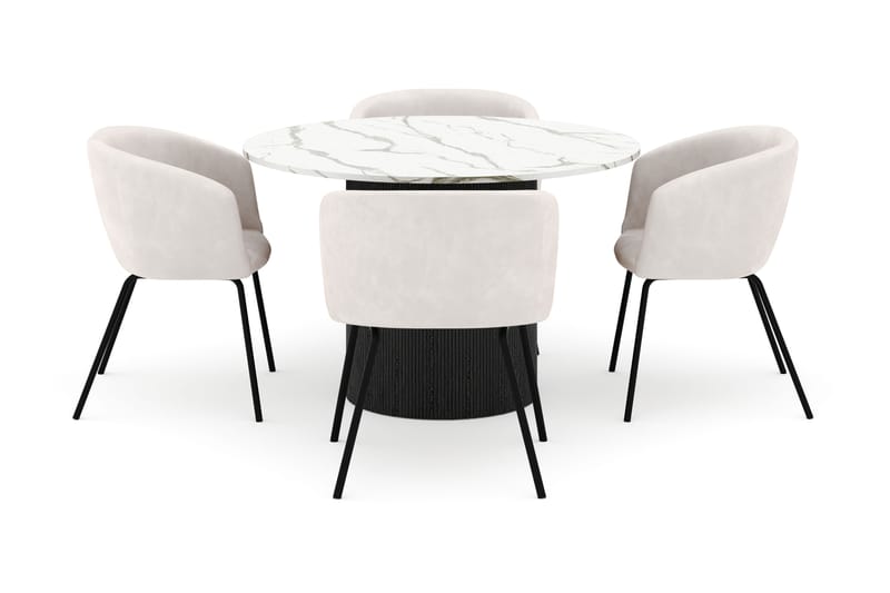 Uppveda Rundt Spisebord 120 cm med 4 Berit Stoler - Svart/Hvit - Møbler - Bord - Spisegrupper