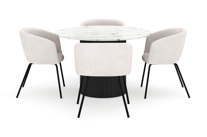 Uppveda Rundt Spisebord 120 cm med 4 Berit Stoler - Svart/Hvit - Møbler - Bord - Spisegrupper