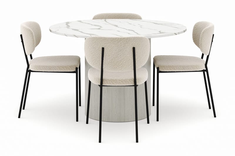 Uppveda Rundt Spisebord 120 cm med 4 Gemmiano Stoler - Hvit - Møbler - Bord - Spisegrupper