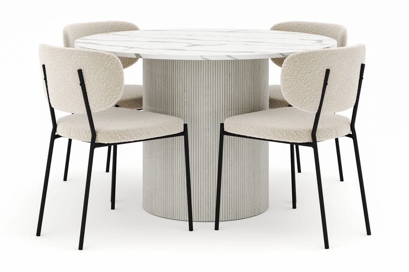Uppveda Rundt Spisebord 120 cm med 4 Gemmiano Stoler - Hvit - Møbler - Bord - Spisegrupper