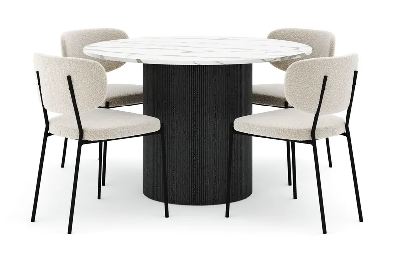 Uppveda Rundt Spisebord 120 cm med 4 Gemmiano Stoler - Svart/Hvit - Møbler - Bord - Spisegrupper
