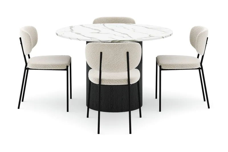 Uppveda Rundt Spisebord 120 cm med 4 Gemmiano Stoler - Svart/Hvit - Møbler - Bord - Spisegrupper