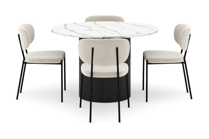 Uppveda Rundt Spisebord 120 cm med 4 Gemmiano Stoler - Svart/Hvit - Møbler - Bord - Spisegrupper