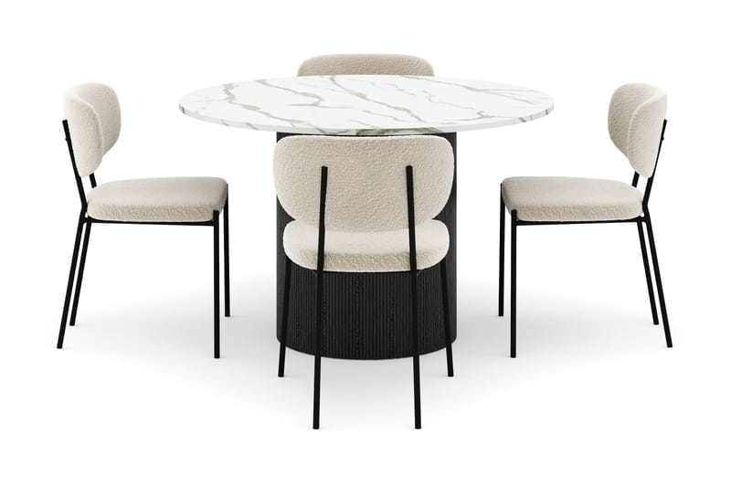 Uppveda Rundt Spisebord 120 cm med 4 Gemmiano Stoler - Svart/Hvit - Møbler - Bord - Spisegrupper