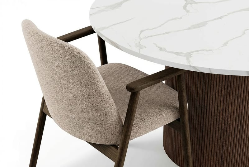 Uppveda Rundt Spisebord 120 cm med 4 Reciclar Spisestoler - Hvit/Brun/Greige - Møbler - Bord - Spisegrupper