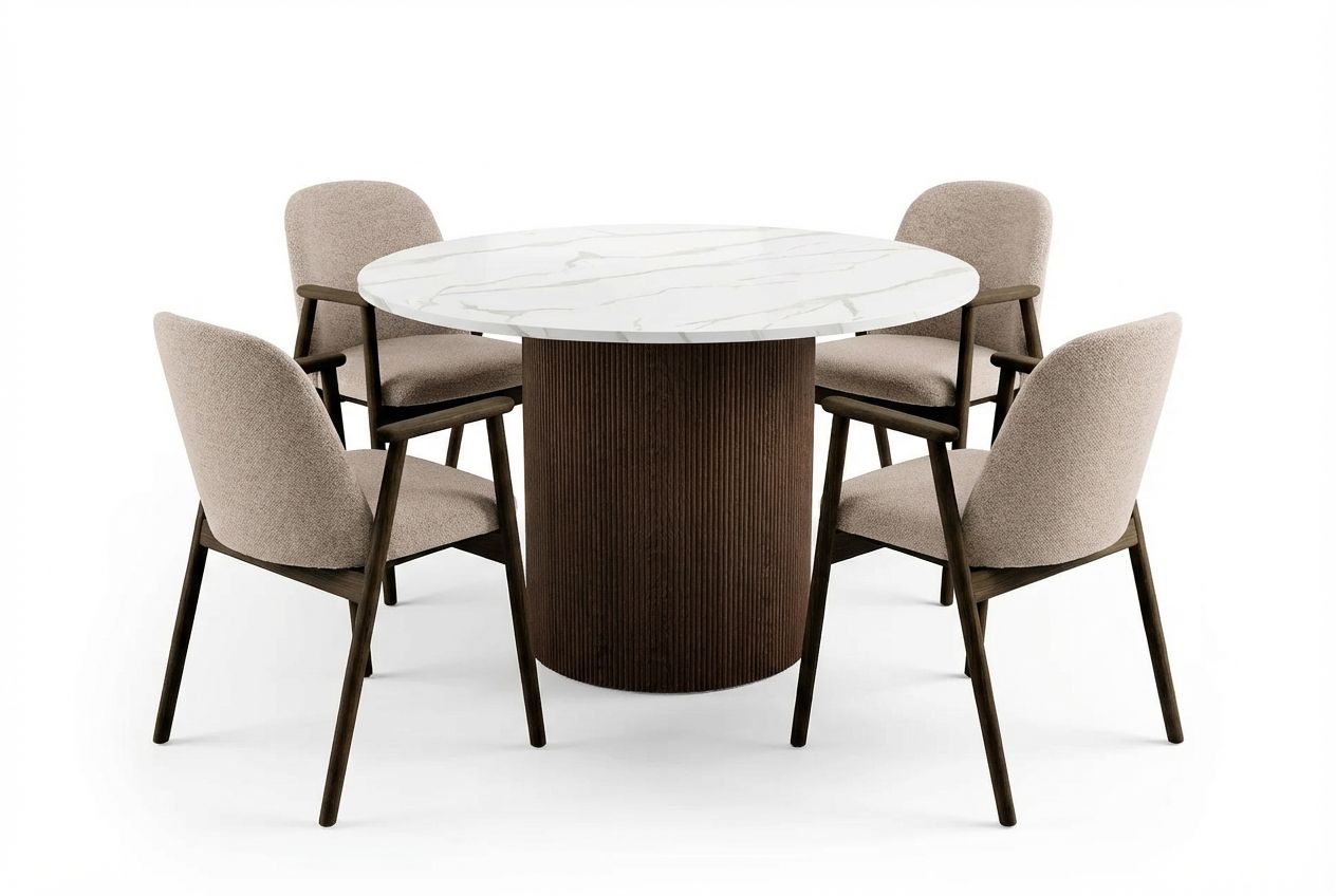 Uppveda Rundt Spisebord 120 cm med 4 Reciclar Spisestoler - Hvit/Brun/Greige
