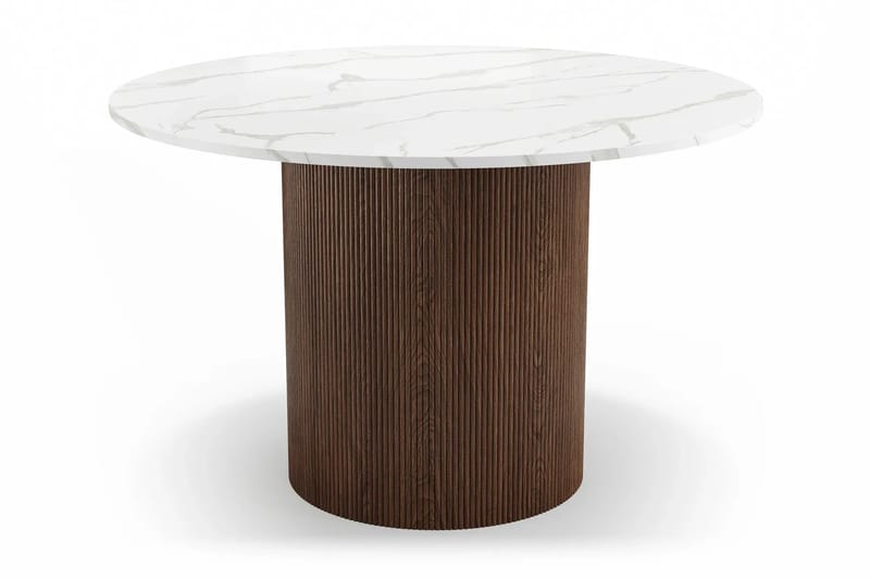 Uppveda Rundt Spisebord 120 cm med 4 Reciclar Spisestoler - Hvit/Brun/Greige - Møbler - Bord - Spisegrupper