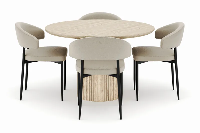 Uppveda Rundt Spisebord 120 cm med 4 Sawako Stoler - Beige - Møbler - Bord - Spisegrupper