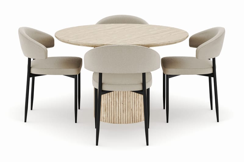 Uppveda Rundt Spisebord 120 cm med 4 Sawako Stoler - Beige - Møbler - Bord - Spisegrupper