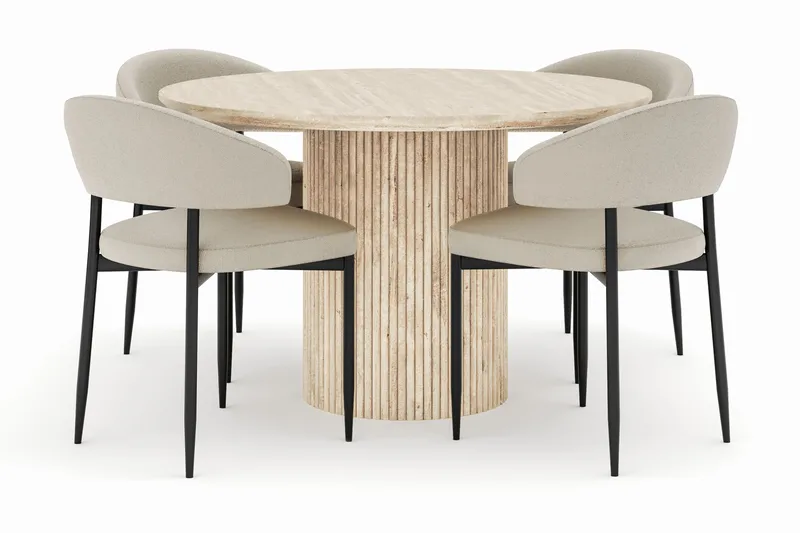 Uppveda Rundt Spisebord 120 cm med 4 Sawako Stoler, Beige