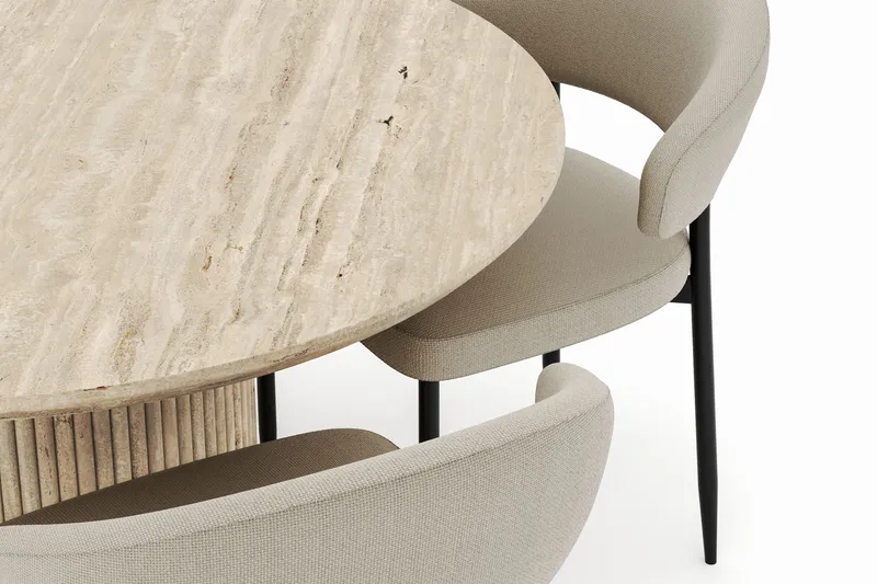 Uppveda Rundt Spisebord 120 cm med 4 Sawako Stoler - Beige - Møbler - Bord - Spisegrupper