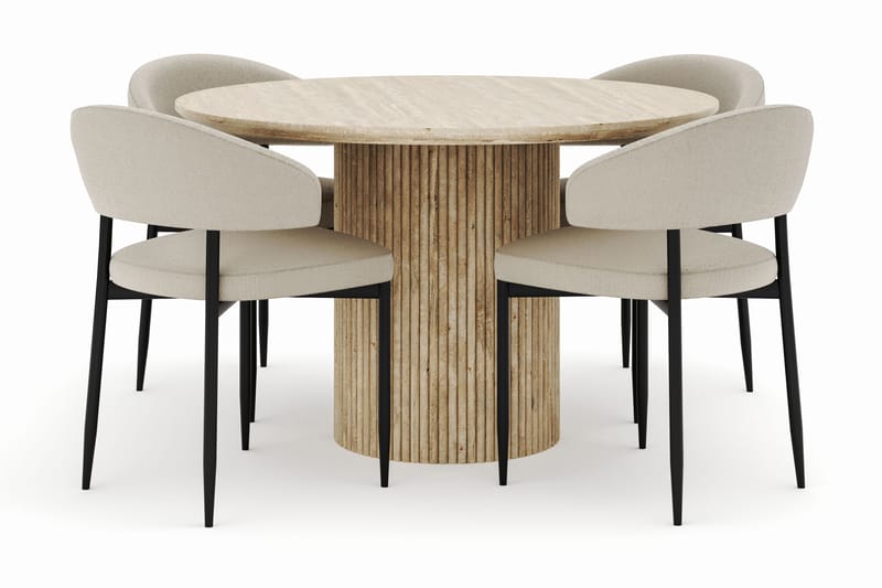 Uppveda Rundt Spisebord 120 cm med 4 Sawako Stoler - Beige - Møbler - Bord - Spisegrupper