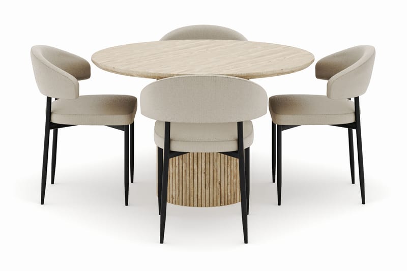 Uppveda Rundt Spisebord 120 cm med 4 Sawako Stoler - Beige - Møbler - Bord - Spisegrupper