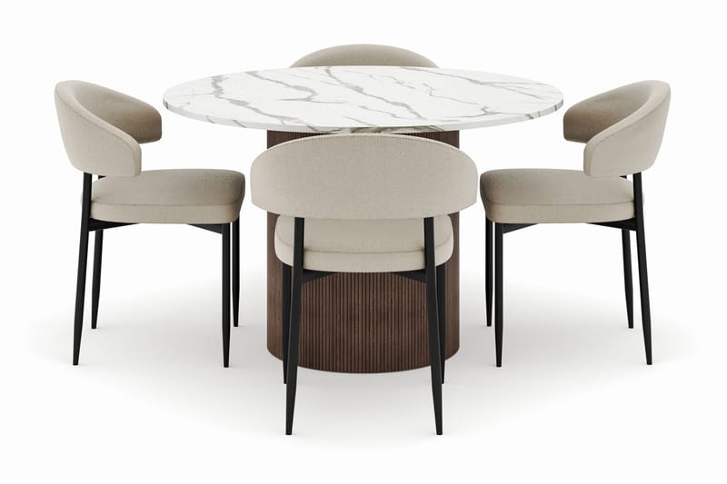 Uppveda Rundt Spisebord 120 cm med 4 Sawako Stoler - Brun - Møbler - Bord - Spisegrupper