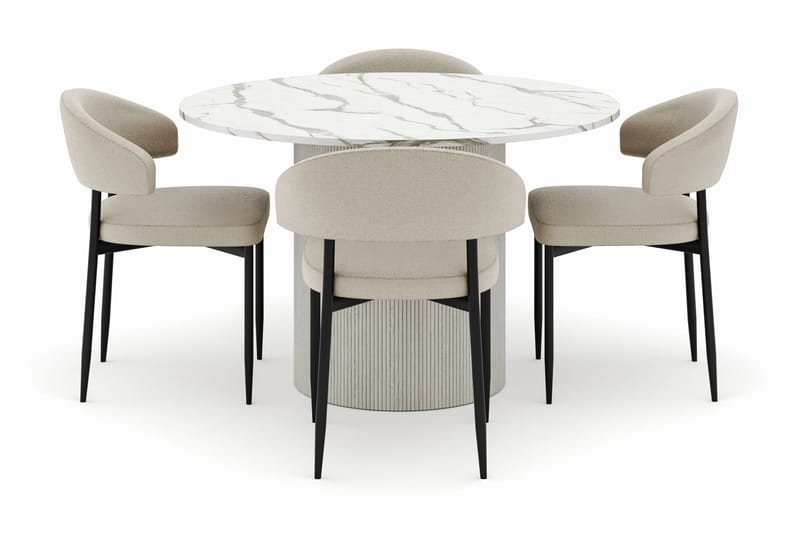 Uppveda Rundt Spisebord 120 cm med 4 Sawako Stoler - Hvit - Møbler - Bord - Spisegrupper