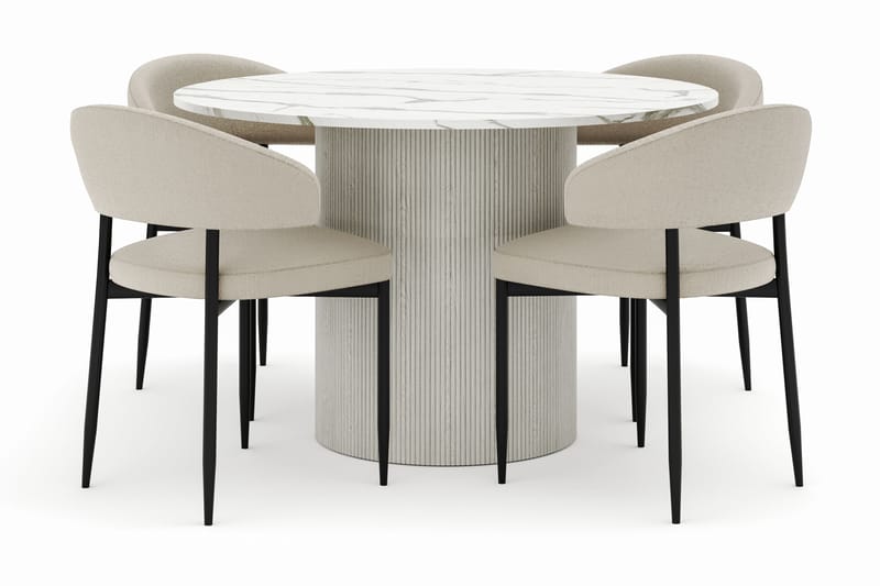 Uppveda Rundt Spisebord 120 cm med 4 Sawako Stoler - Hvit - Møbler - Bord - Spisegrupper