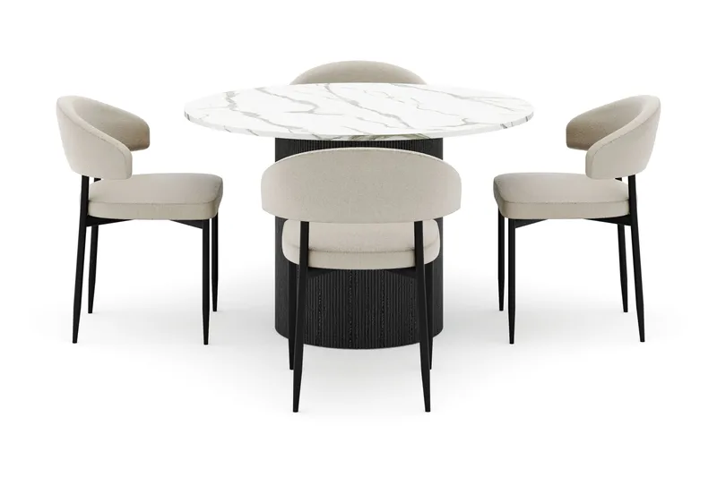 Uppveda Rundt Spisebord 120 cm med 4 Sawako Stoler - Svart/Hvit - Møbler - Bord - Spisegrupper