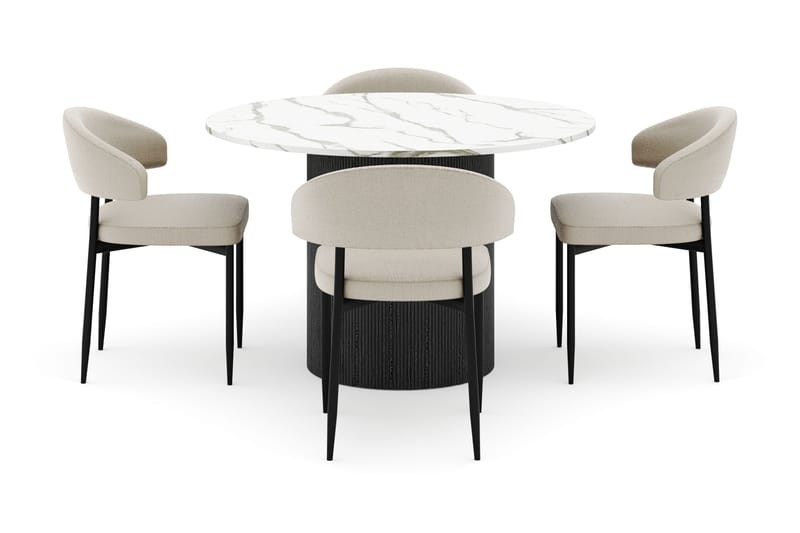 Uppveda Rundt Spisebord 120 cm med 4 Sawako Stoler - Svart/Hvit - Møbler - Bord - Spisegrupper