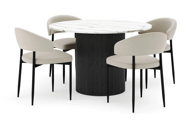 Uppveda Rundt Spisebord 120 cm med 4 Sawako Stoler - Svart/Hvit - Møbler - Bord - Spisegrupper