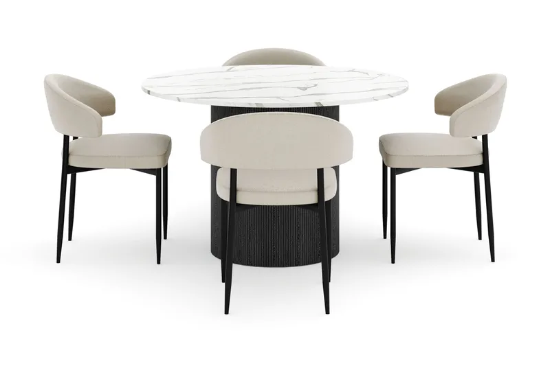 Uppveda Rundt Spisebord 120 cm med 4 Sawako Stoler - Svart/Hvit - Møbler - Bord - Spisegrupper
